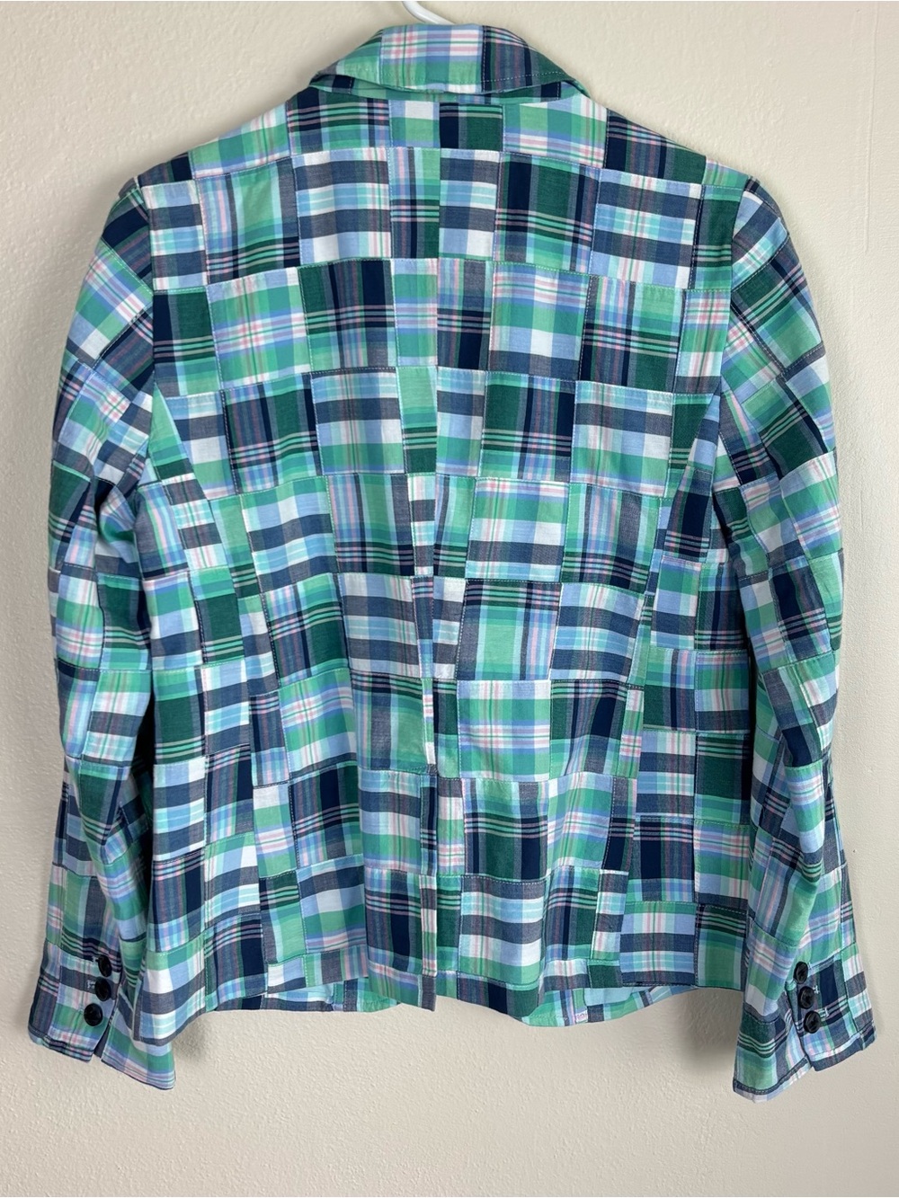 Talbots Summer Blazer Size 4 Madras Plaid Patchwork 100% Cotton Coastal Preppy - Picture 9 of 9